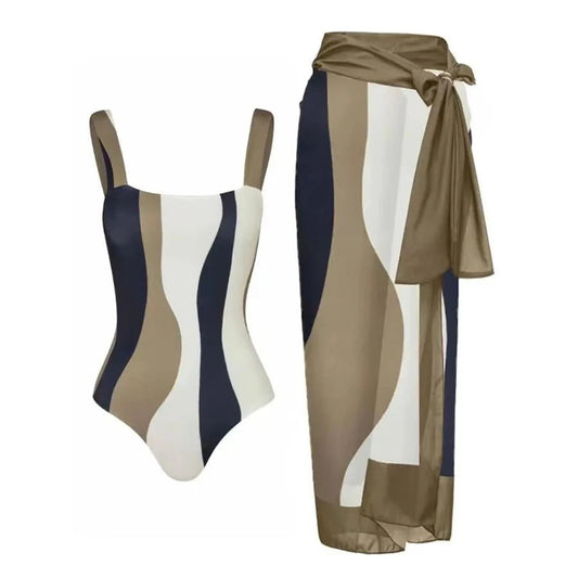 New 2PC Push Up Women Bikini Set Skirt Floral Printed Bikinis Strappy Bandage Swimwear Brazilian Biquini Bathing Suit