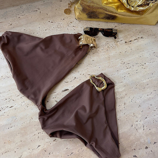 One-Piece Swimsuit for Women, Sexy Monokini with Pure Color and Metal Buckle