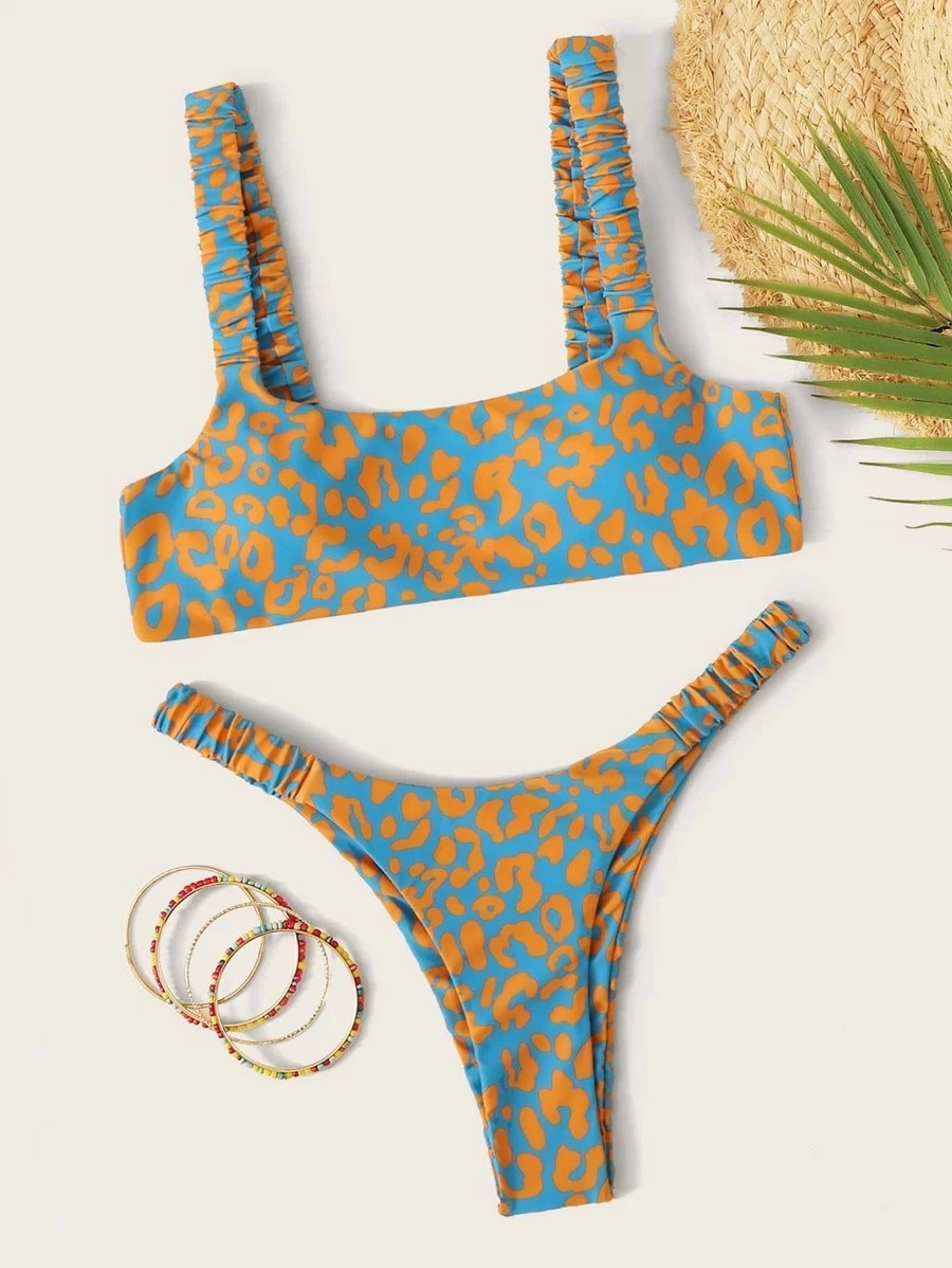 Sexy Micro Bikini Women Orange Leopard Push Up Padded Thong Swimsuit Female Cut Out Bathing Suit Swimwear Trajes De Bano