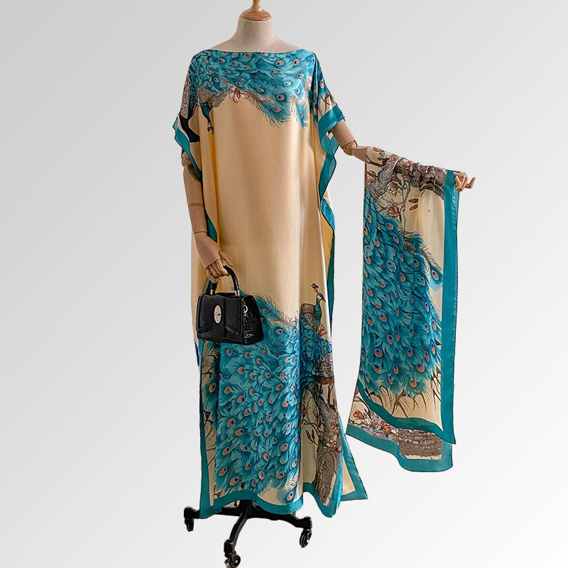 Beach vacation simulation silk scarf cover up brocade sun protection clothing women's shawl