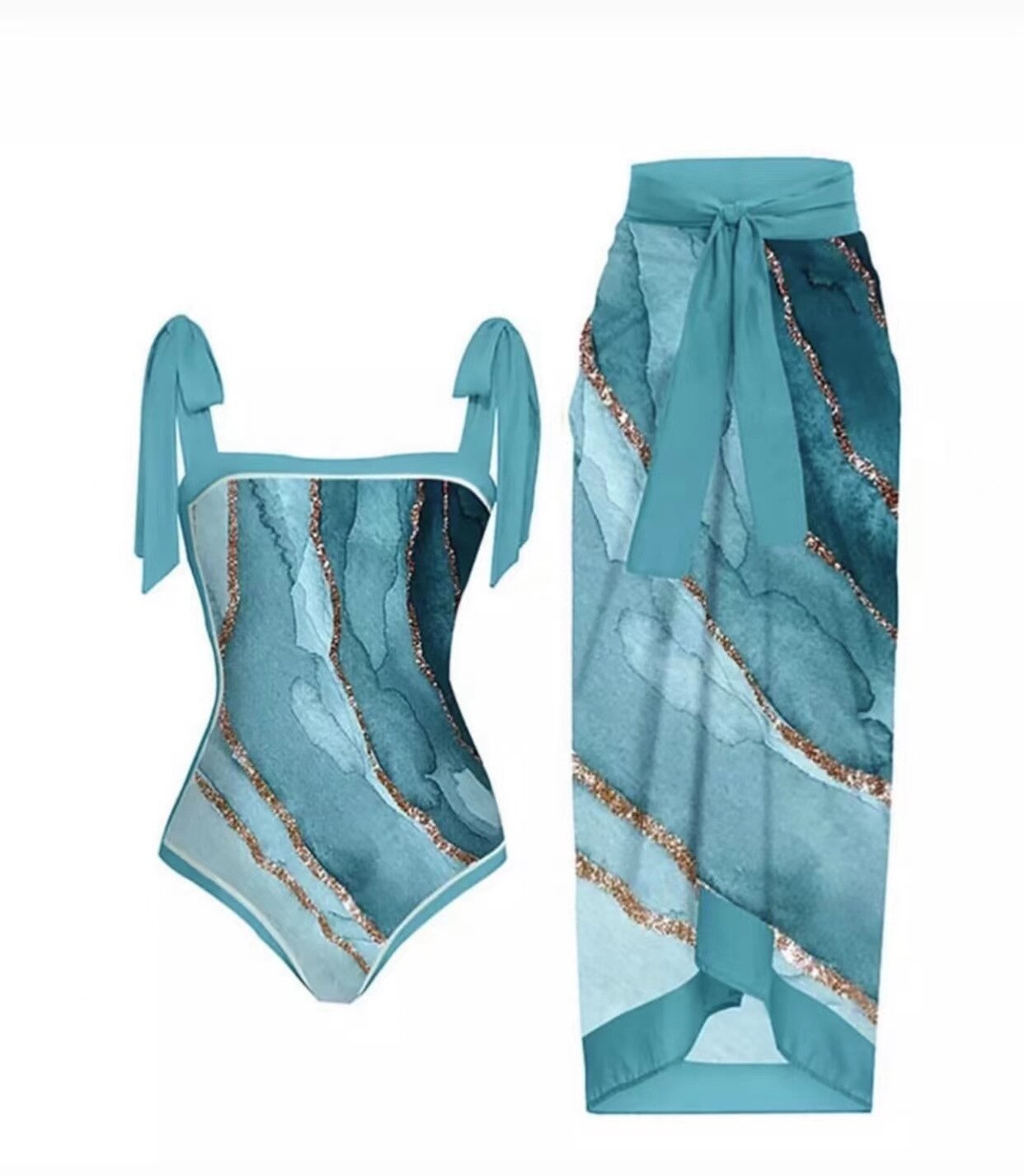 Fashion Sexy One Piece Swimsuit Skirt Vintage Print Women Swimwear Cover Up Beach Summer Monokini Dress Bath Suit