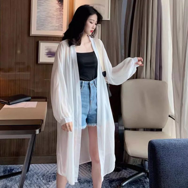 Women's Arrival Chiffon Sun Protection Coat Mid-Length Outerwear Beach Cover-Up Thin Jacket