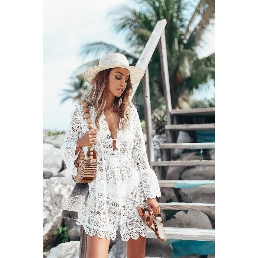 V-Neck Lace Cover-Up Dress