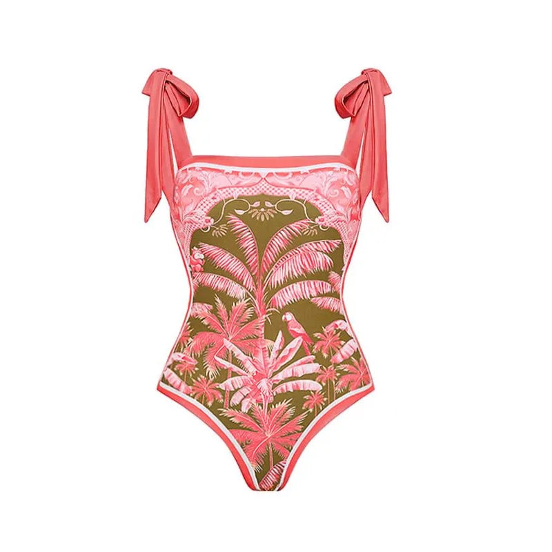 3D Flower New V Neck One Piece Swimsuit For Women Swimwear With Skirt Bathing Suit Monokini Beach Bodysuit Beach Wear