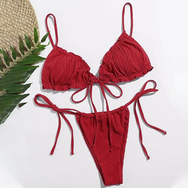 Para Praia Sexy Bikini Brazilian Swimsuit Women Bandage Swimwear Thong Bikini Set