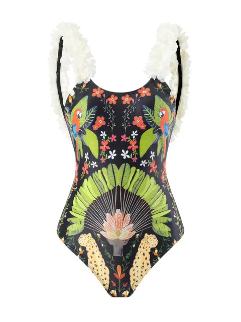 Print Bubble Band One-piece Swimsuit Conservative One-Piece Suits Women Beach Slim Bikini and Skirt Vintage Swimsuit