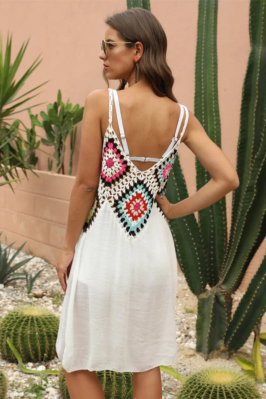 Splicing Beach Skirt Hook Flower Beach Hoodie Bamboo Cotton Beach Strap Skirt Ethnic Style