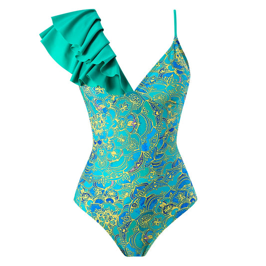New Ruffles One-piece Swimwear Cover Up Women's Beach Vacation Suit Skirt Fashion Split Swimsuit Bikins