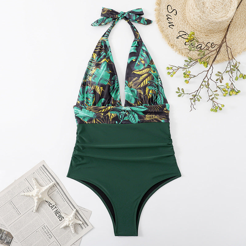 New Swimsuit Women's One Piece Backless Sexy Color Matching Belly Cover Bikini