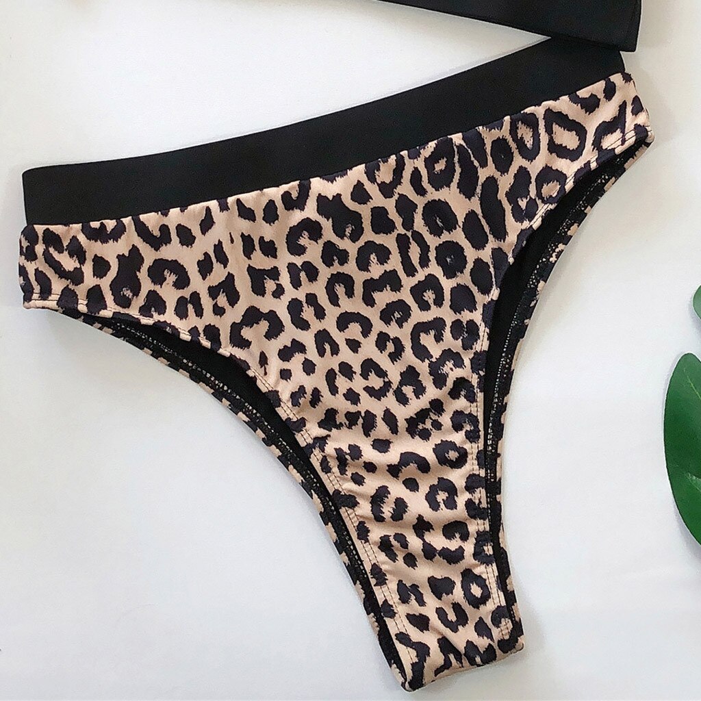 Hot Sexy Women Leopard Printed Bathing Wear 2019 Latest Push-Up Padded Lady Lengerie String Singel Strap Hollow Out Underwear