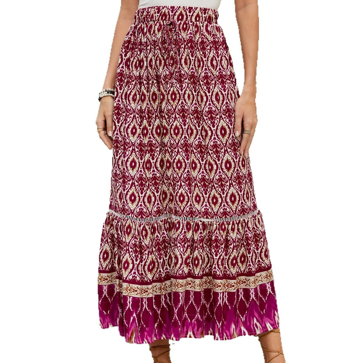 Bohemian Print Maxi Skirt for Beach Vacation