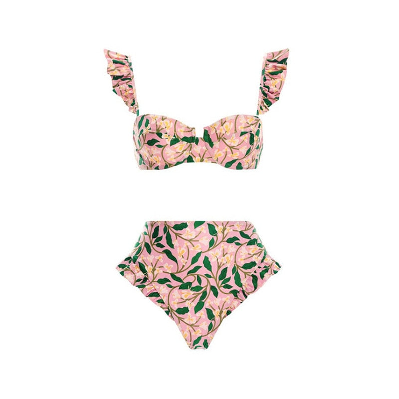 Sexy Bikinis Set Swimsuit Skirt Summer Women Push Up Print Swimwear Beach Dress Cover Up Monokini Bathing Suit