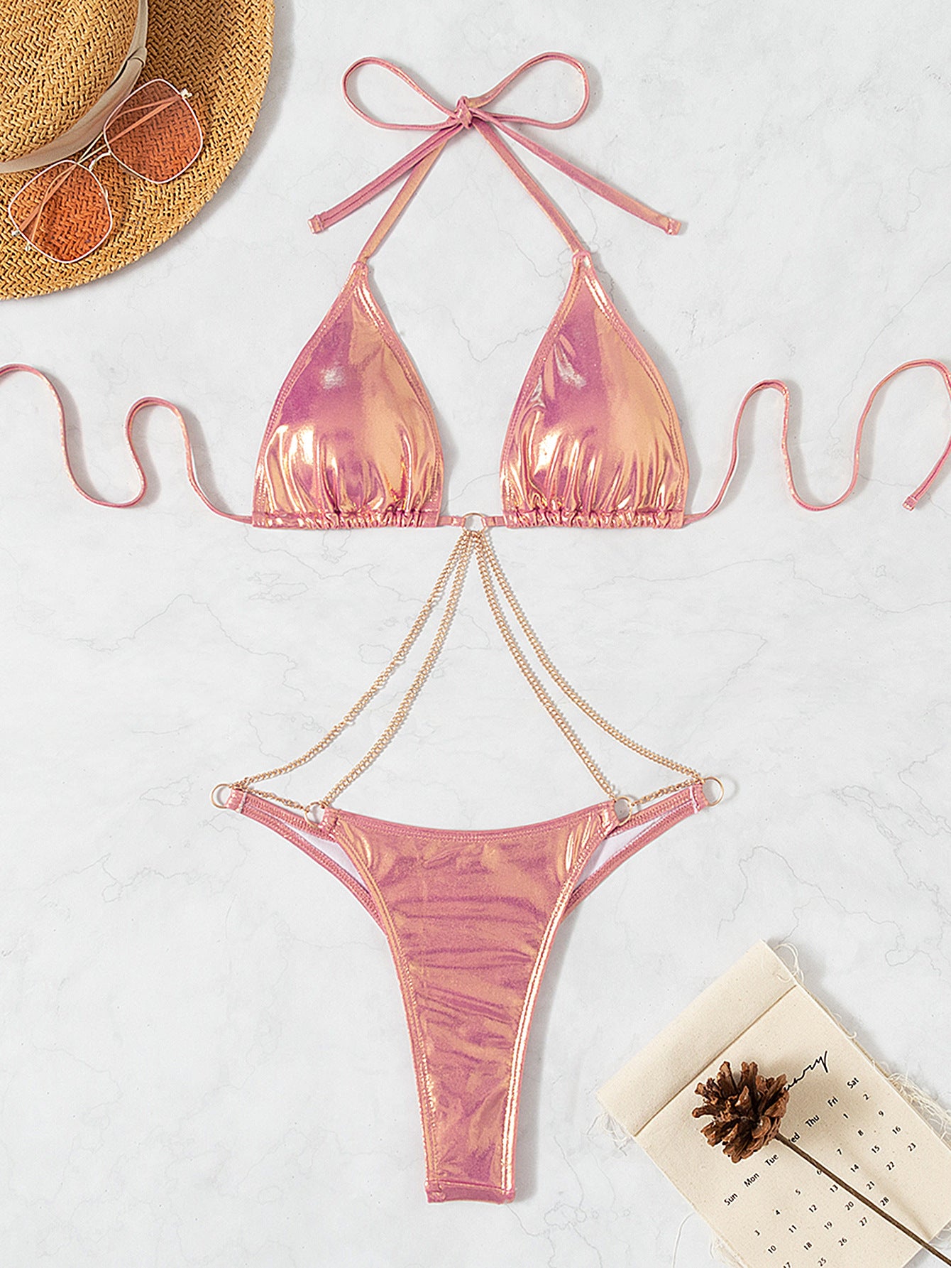 New Chain Linked Strap Triangle Bag Sexy Thong Backless Beach Bikini