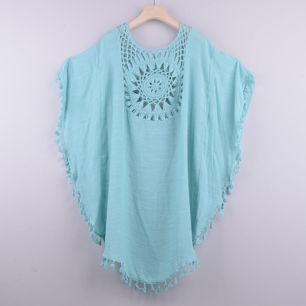 New Sexy Off Shoulder Hollowed Out Loose Fitting Oversized Tassel Bikini Inse Style With Beach Cover Up