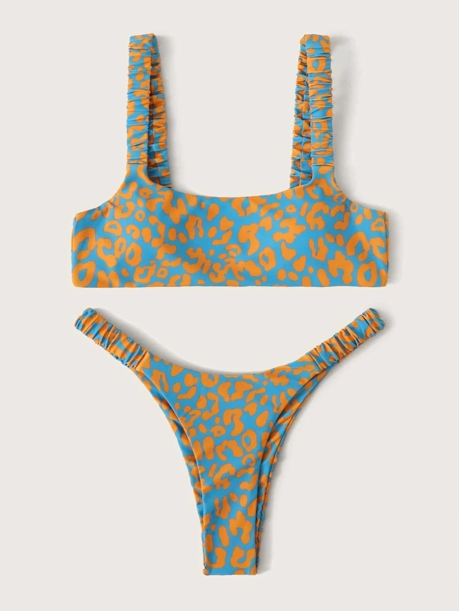 Sexy Micro Bikini Women Orange Leopard Push Up Padded Thong Swimsuit Female Cut Out Bathing Suit Swimwear Trajes De Bano