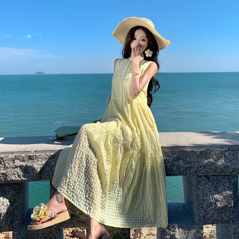 Yellow Atmosphere Beach Vacation Dress for Yunnan Tourism