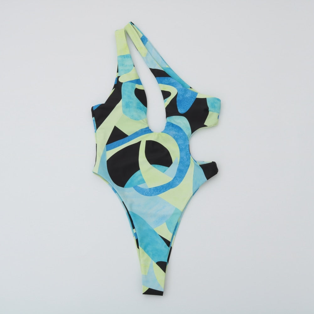 Sexy One Piece Swimsuit Swimwear Women Print One Shoulder Bodysuit Push  Up Monokini Brazilian Bathing Suit Summer Beachwear